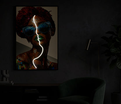 Schilderij On Canvas With Led Afro 60×3,5×90 cm