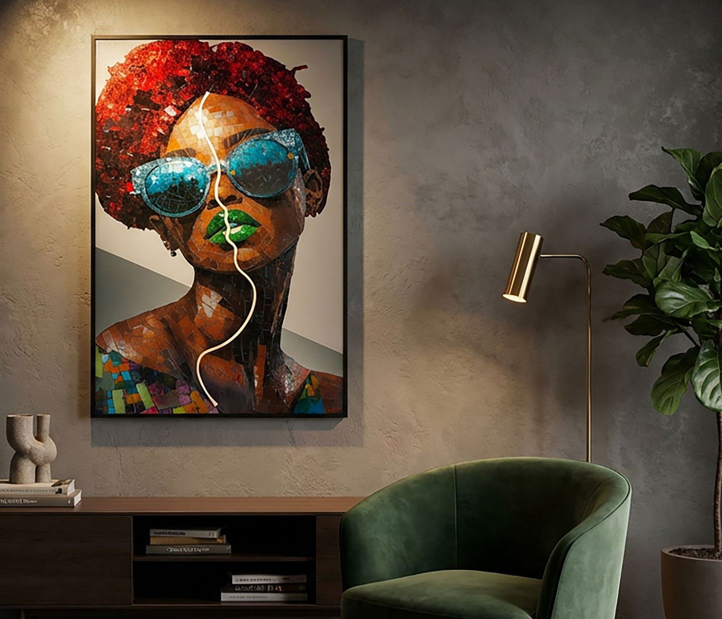 Schilderij On Canvas With Led Afro 60×3,5×90 cm