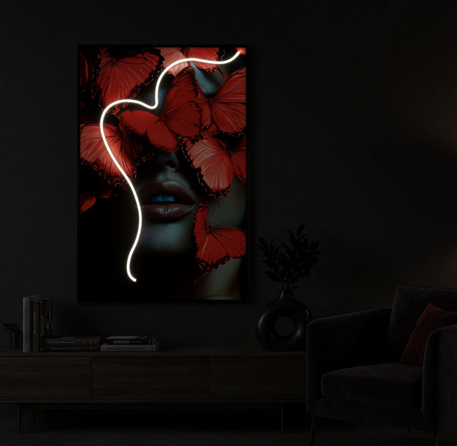 Schilderij On Canvas With Led Butterflies 60×3,5×90 cm
