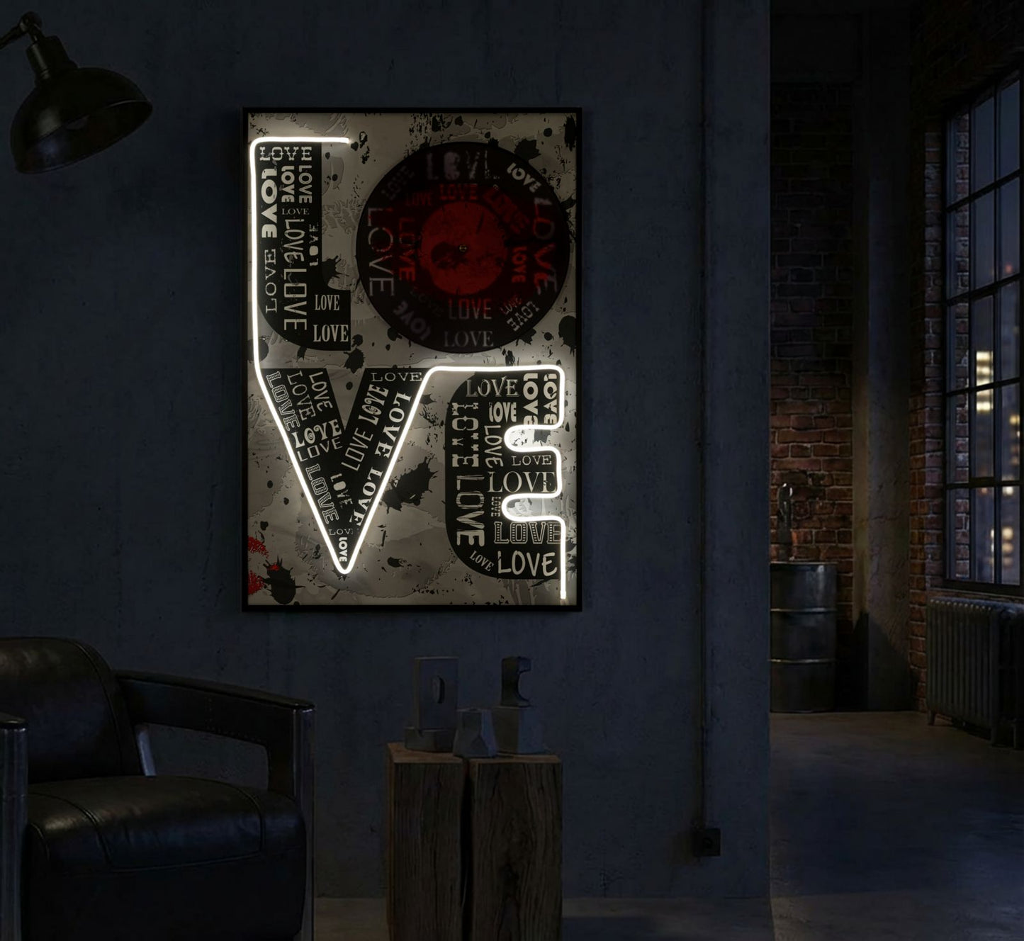 Schilderij On Canvas With Led Love 60×3,5×90 cm