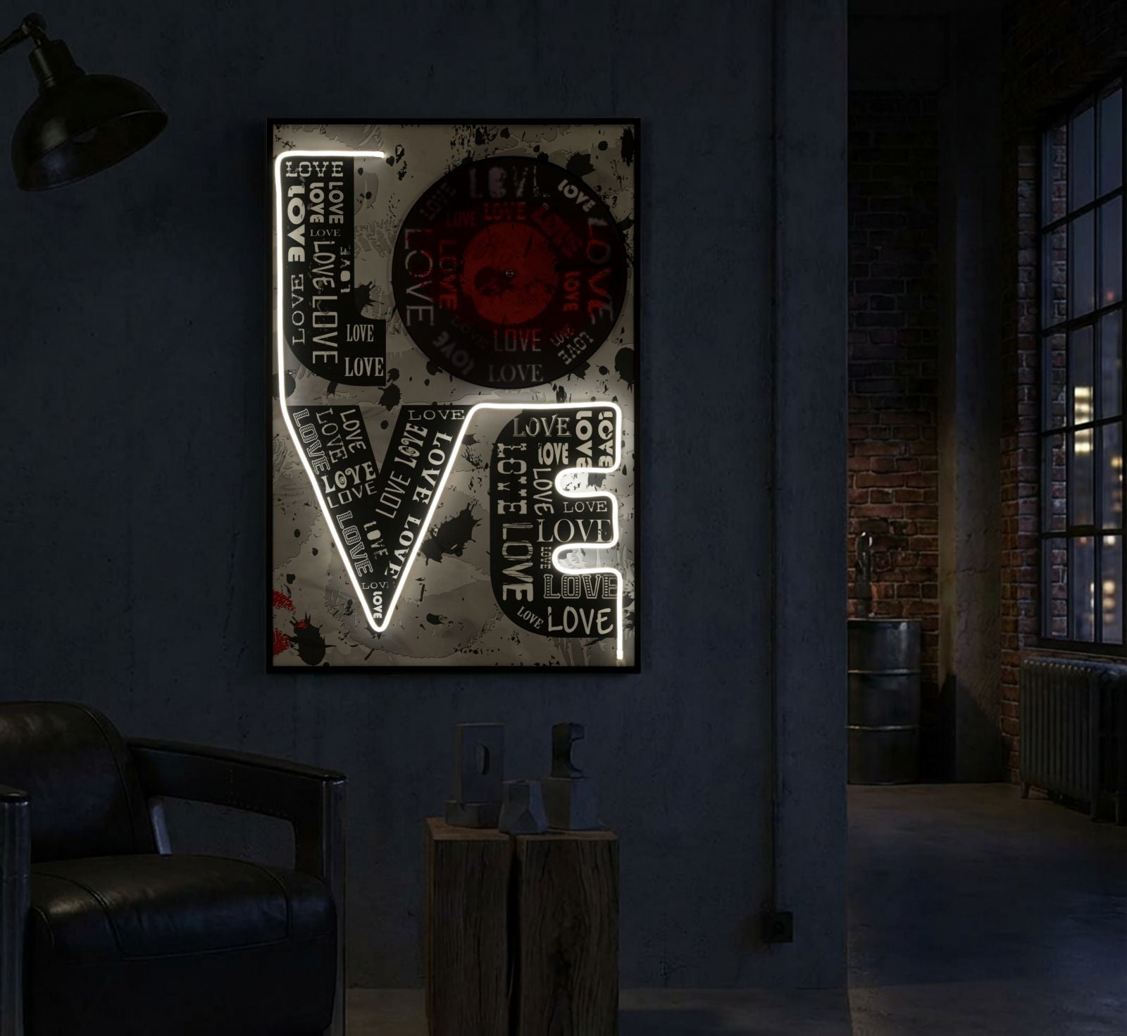 Schilderij On Canvas With Led Love 60×3,5×90 cm