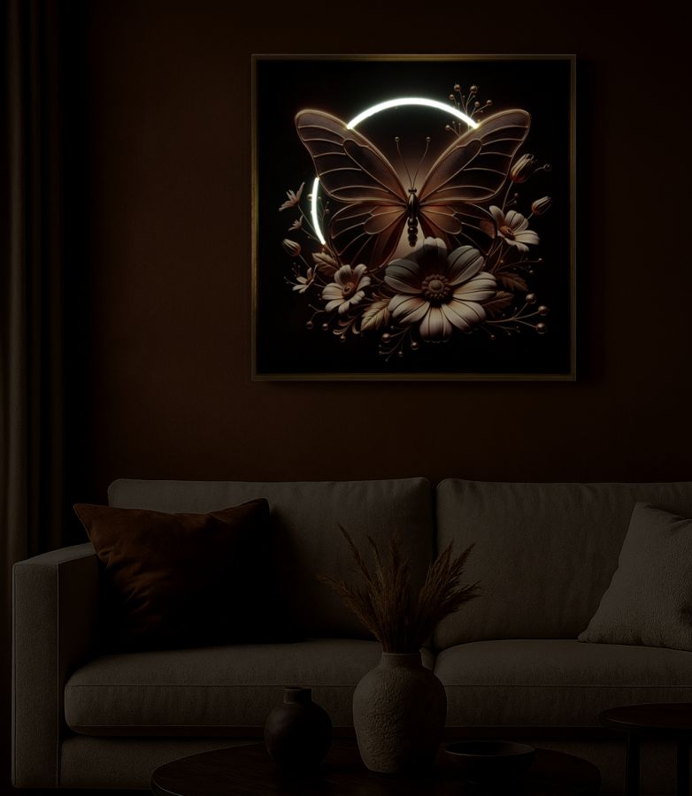Schilderij On Canvas With Led Butterfly Laquared With Framecm 50x4 X50