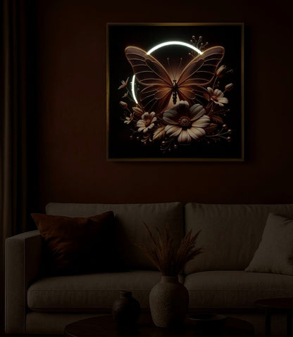 Schilderij On Canvas With Led Butterfly Laquared With Framecm 50x4 X50