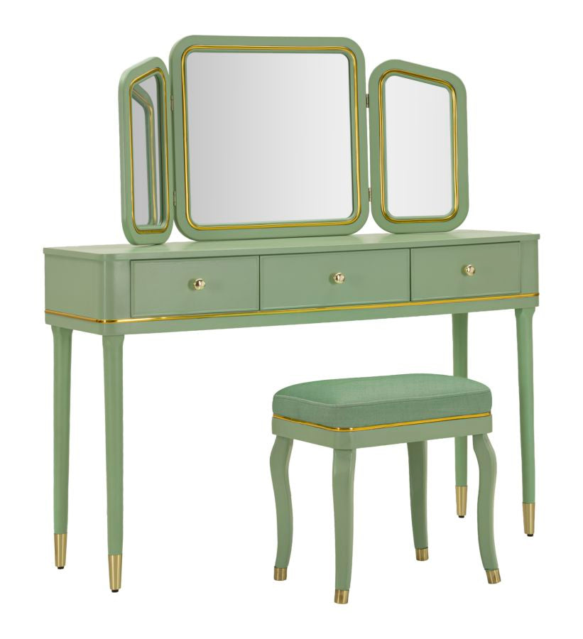Kaptafel Camille Dressin Table With Mirror & Stool Green 120×37×79 cm