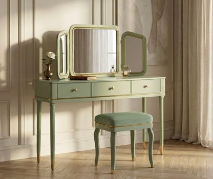 Kaptafel Camille Dressin Table With Mirror & Stool Green 120×37×79 cm