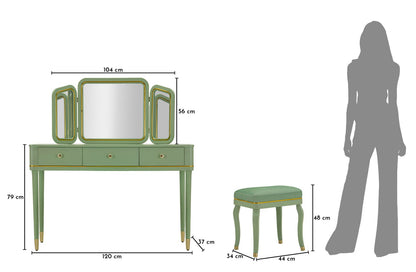 Kaptafel Camille Dressin Table With Mirror & Stool Green 120×37×79 cm