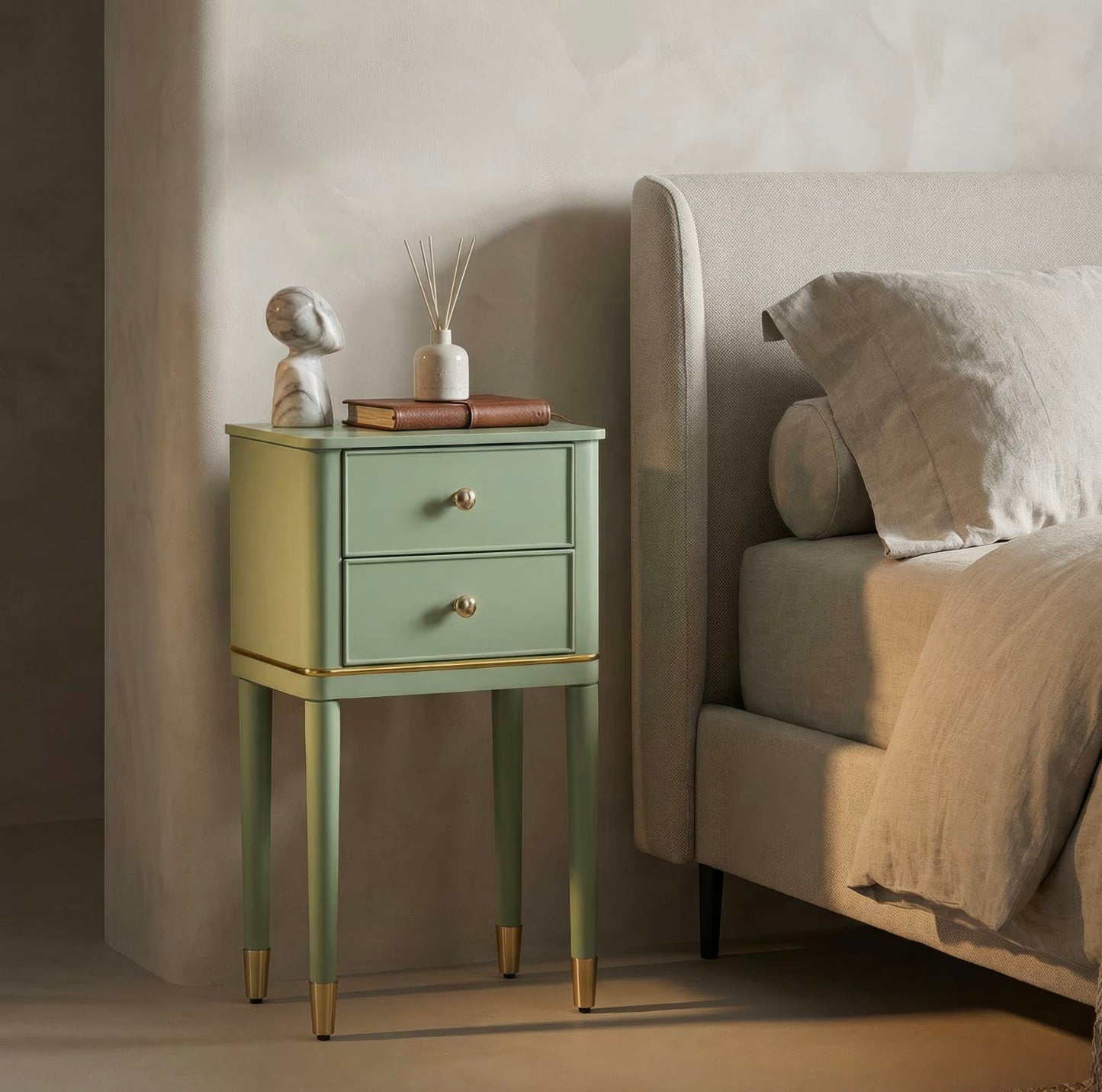 Nachtkastje Camille Bedside Green 40×30×71 cm