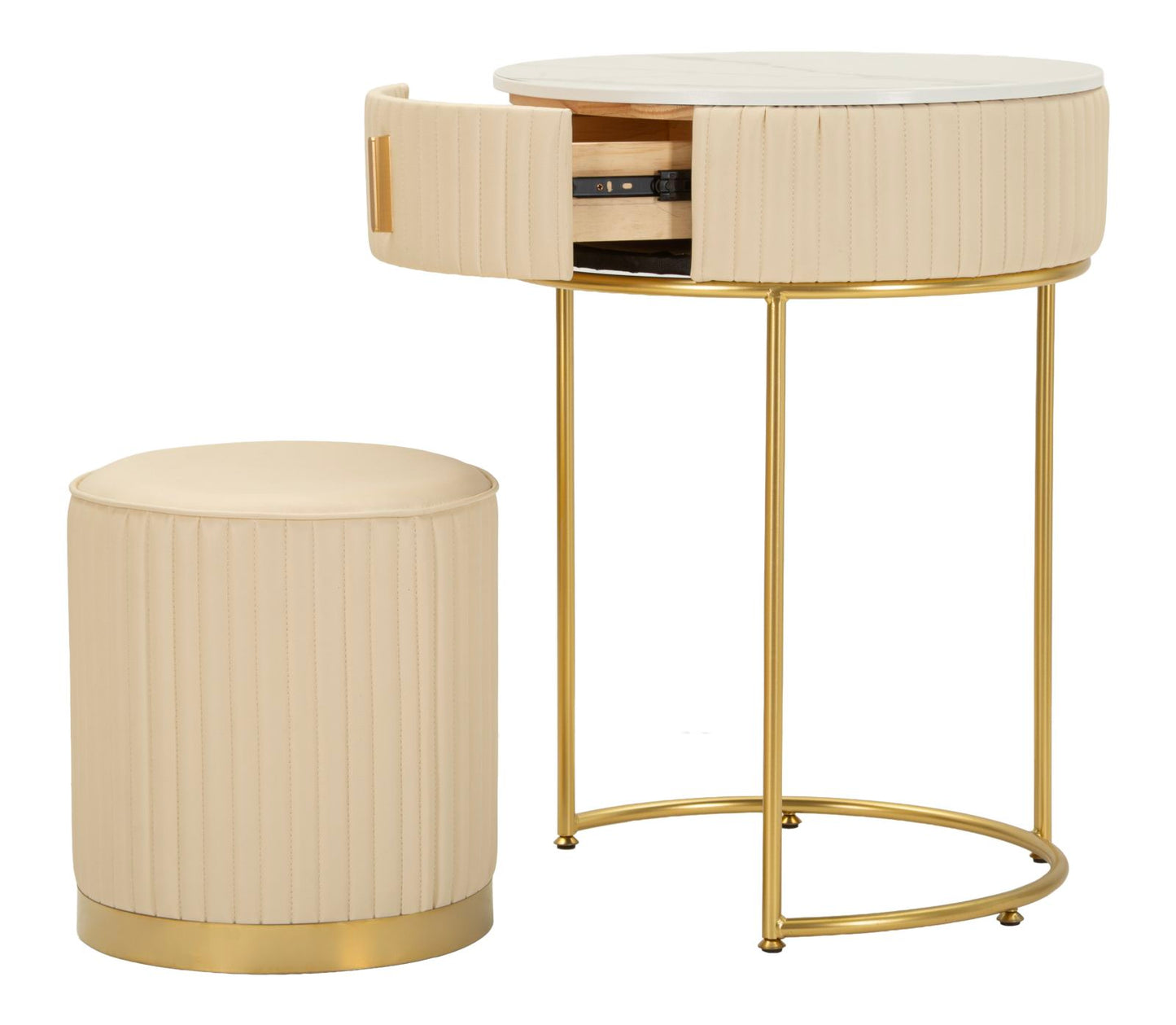 Nachtkastje Bed Side/dressing Table With Pouf Pok Ø 52×70 cm