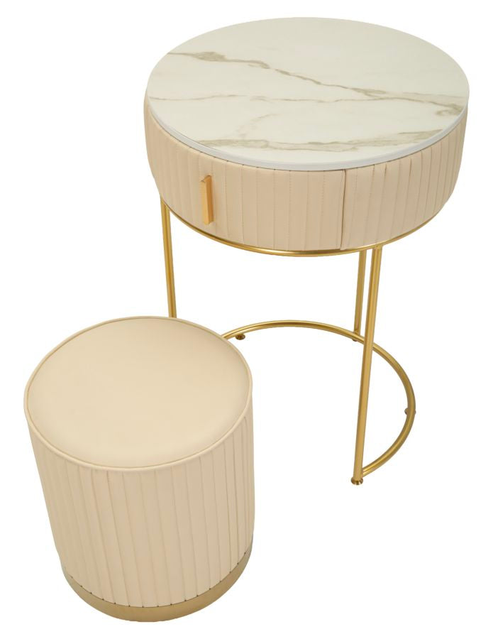 Nachtkastje Bed Side/dressing Table With Pouf Pok Ø 52×70 cm