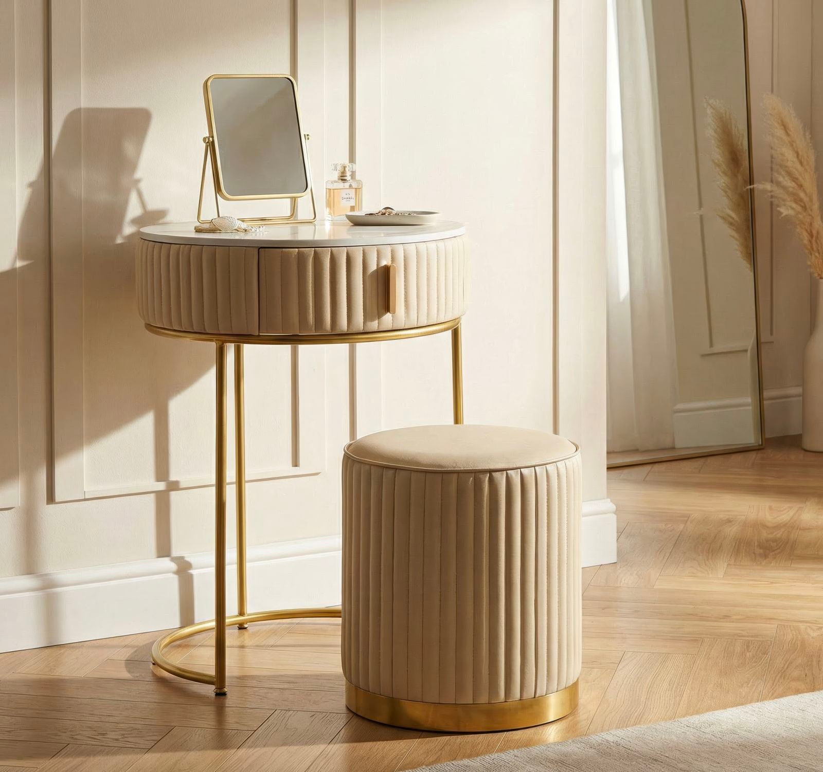 Nachtkastje Bed Side/dressing Table With Pouf Pok Ø 52×70 cm