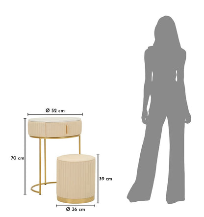 Nachtkastje Bed Side/dressing Table With Pouf Pok Ø 52×70 cm