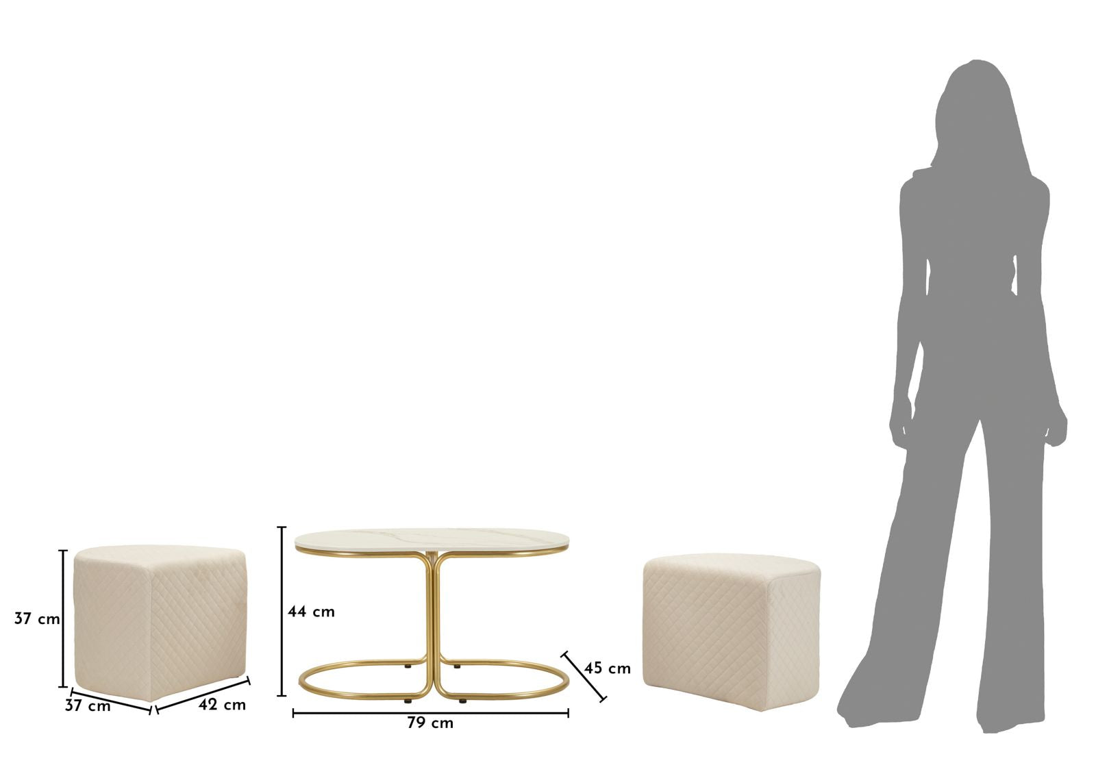 Salontafel Relax Coffee Table With 2 Stool 79×45×44 cm