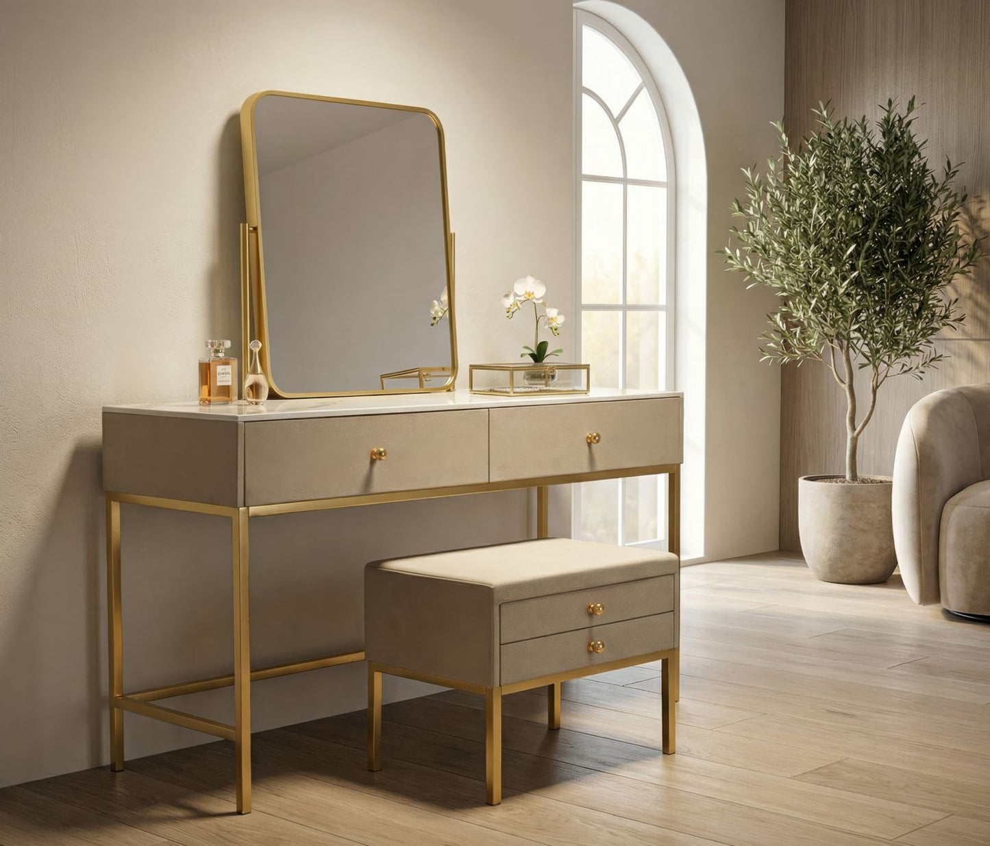 Kaptafel Luxury Dressin Table With Mirror & Stool 120×45×75 cm