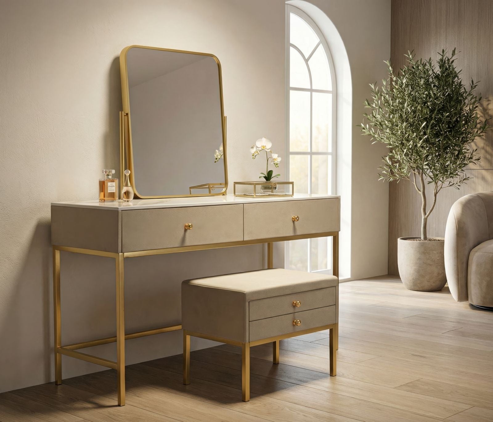 Kaptafel Luxury Dressin Table With Mirror & Stool 120×45×75 cm