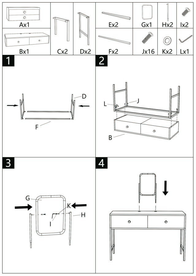Kaptafel Luxury Dressin Table With Mirror & Stool 120×45×75 cm