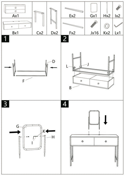 Kaptafel Luxury Dressin Table With Mirror & Stool 120×45×75 cm