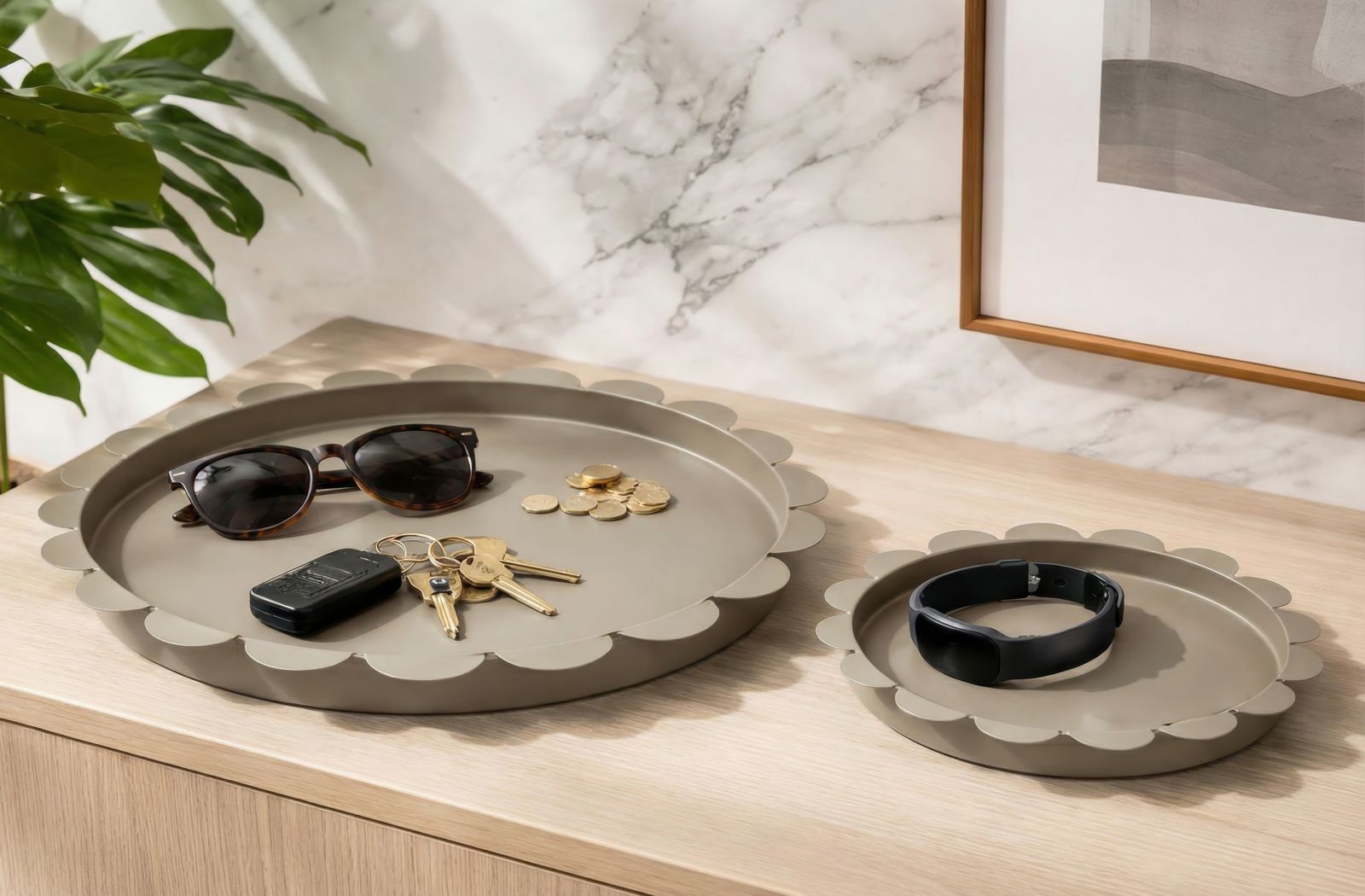 Dienblad Saturn Tray Round Dove Grey Set 2 Pcs Ø 33×2 cm