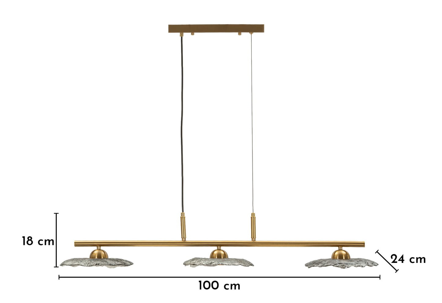 Plafondlamp Emily 3 Light Ceiling Lamp Grey Glass 100×24×18 cm