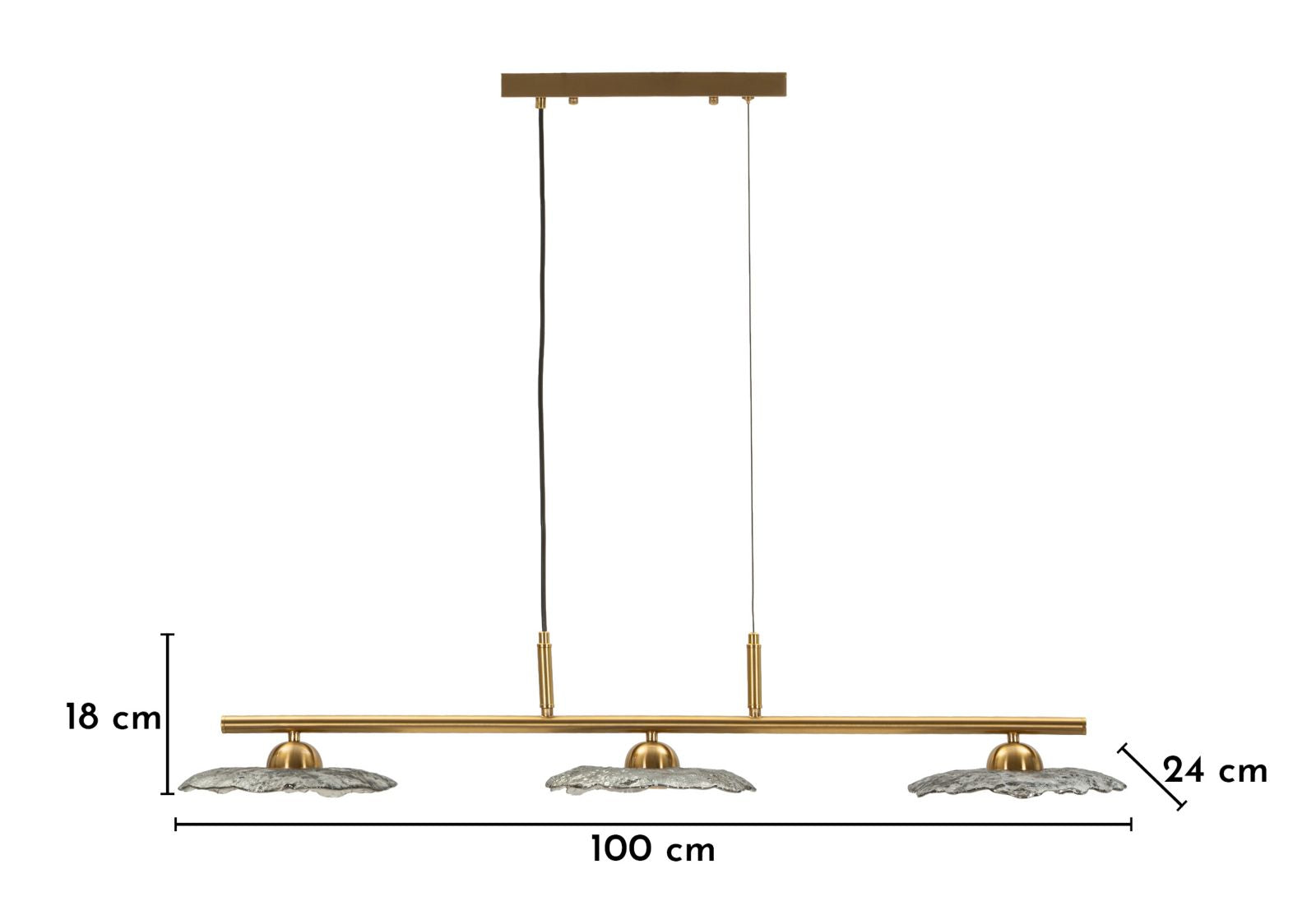 Plafondlamp Emily 3 Light Ceiling Lamp Grey Glass 100×24×18 cm