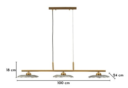 Plafondlamp Emily 3 Light Ceiling Lamp Grey Glass 100×24×18 cm