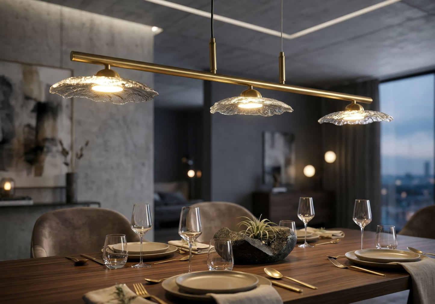 Plafondlamp Emily 3 Light Ceiling Lamp Grey Glass 100×24×18 cm