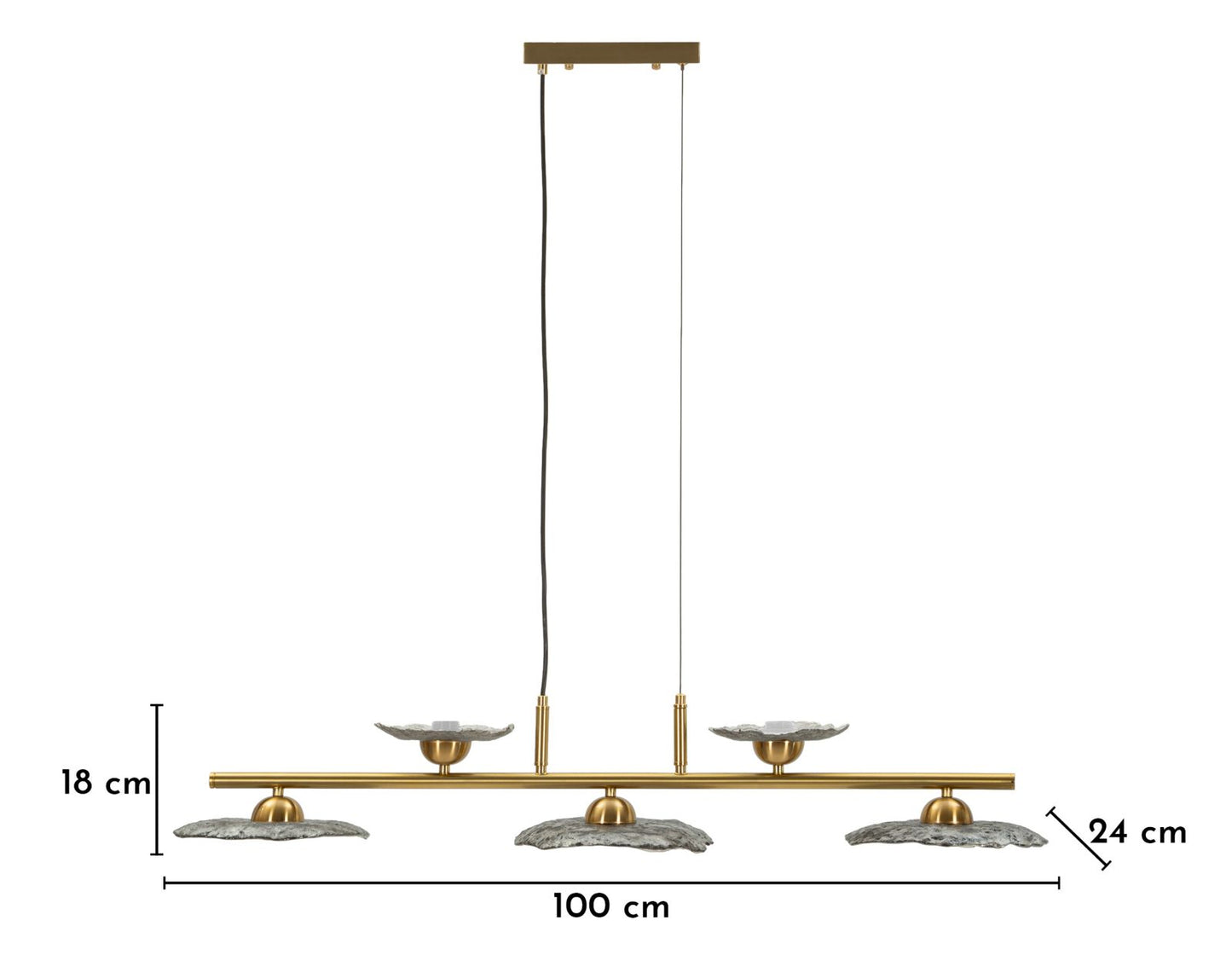 Plafondlamp Emily 5 Light Ceiling Lamp Grey Glass 100×24×18 cm