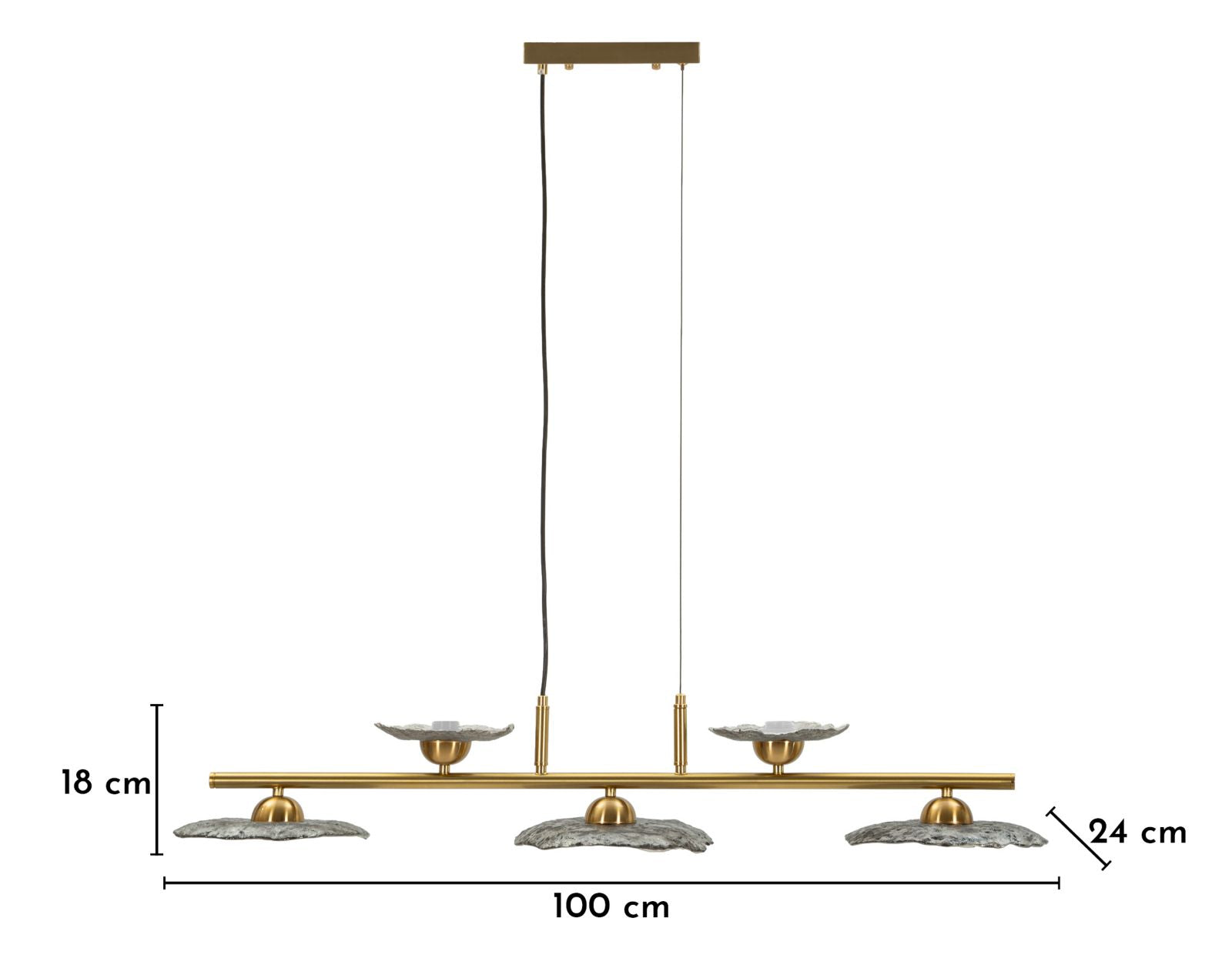 Plafondlamp Emily 5 Light Ceiling Lamp Grey Glass 100×24×18 cm