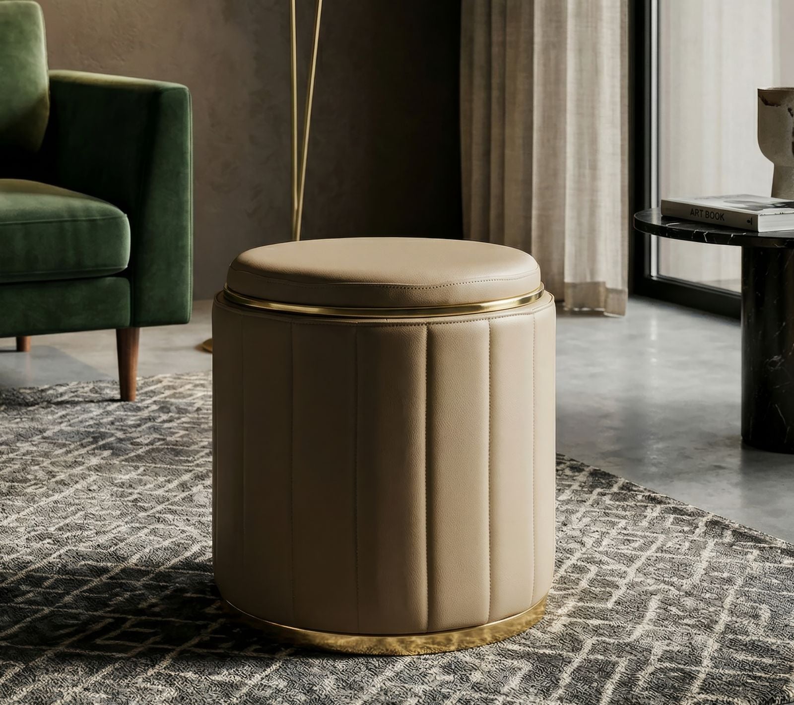 Poef London Pouf With Storage Brown Ø 46,5×44 cm