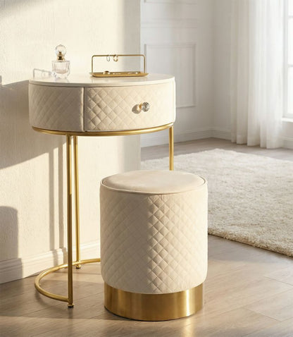 Nachtkastje met kruk Nightstand/dressing Table With Puff Vellit Cream Ø 52×70 cm