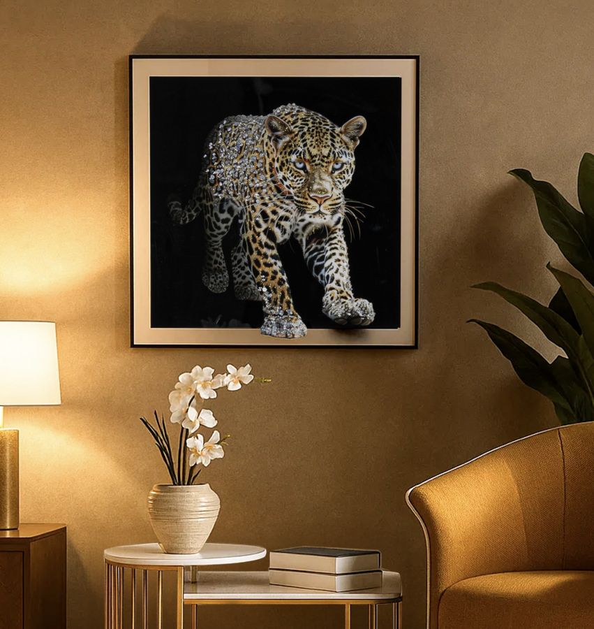 Schilderij On Canvas Lacquered Jaguar With Frame -a- 82×4×82 cm