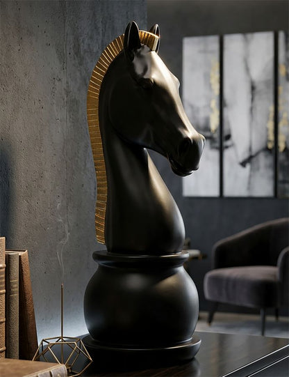 Decoratie Black & Gold Horse Ø 18,5×50 cm