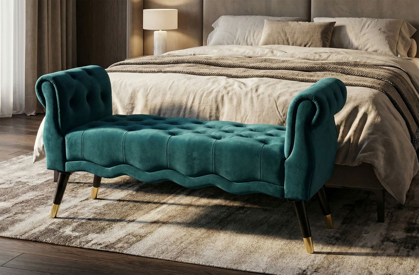 Bankje Paris Teal/gold 120×40×60 cm