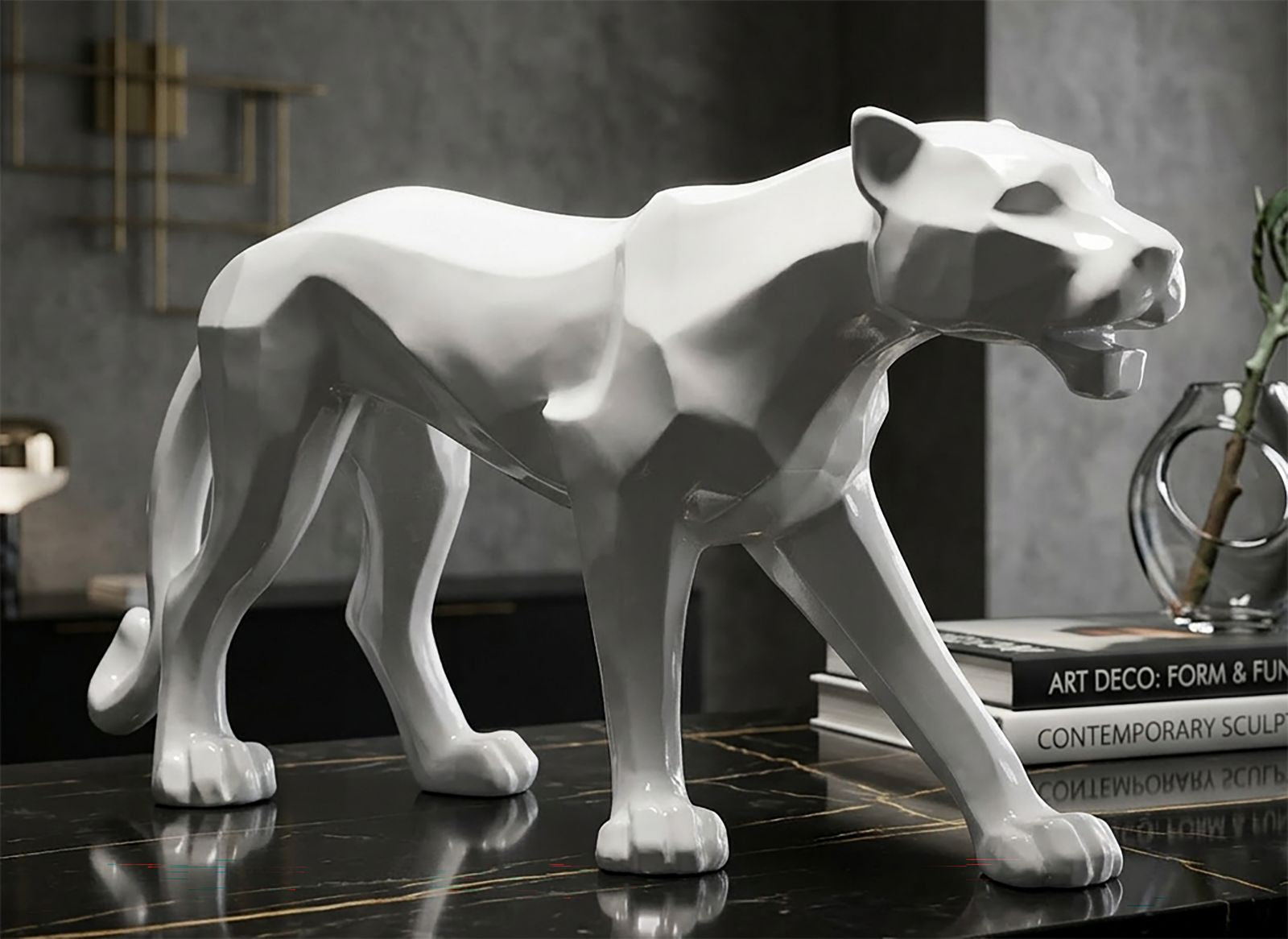Decoratie White Panther 70×18×32,5 cm