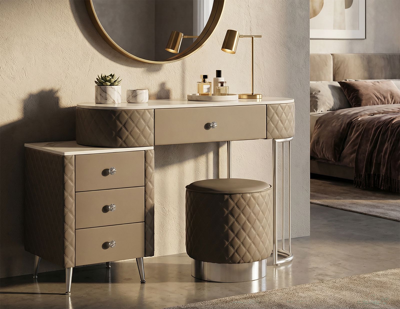 Bureau met kruk Bed Desk Sharon Grey With Stool Silver Legs 120×40×75 cm