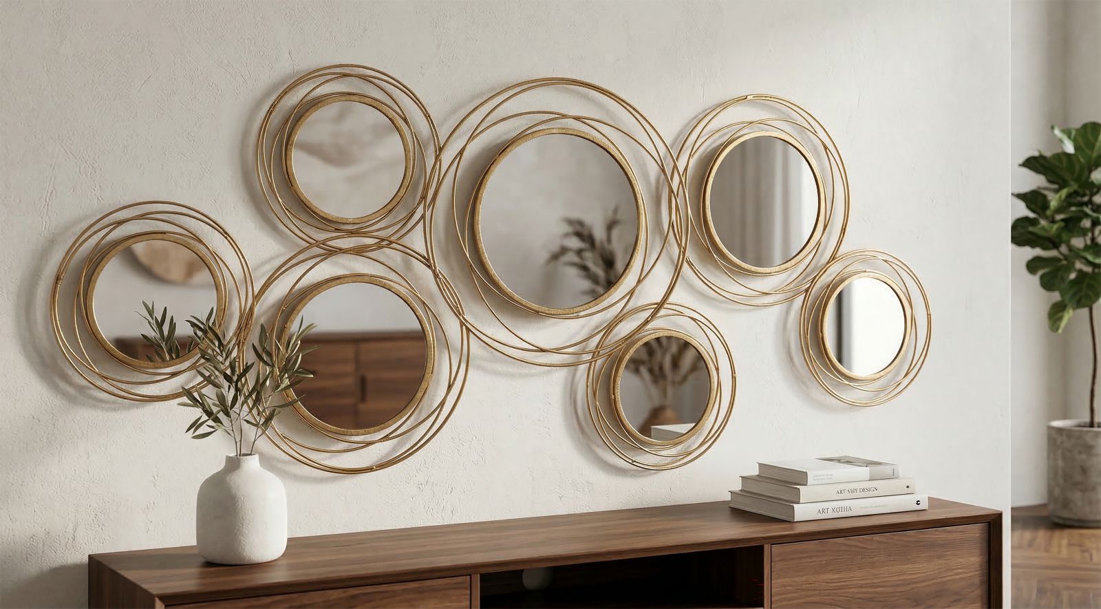 Wanddecoratie Mirrors Gold Round 124,5×4×53,5 cm
