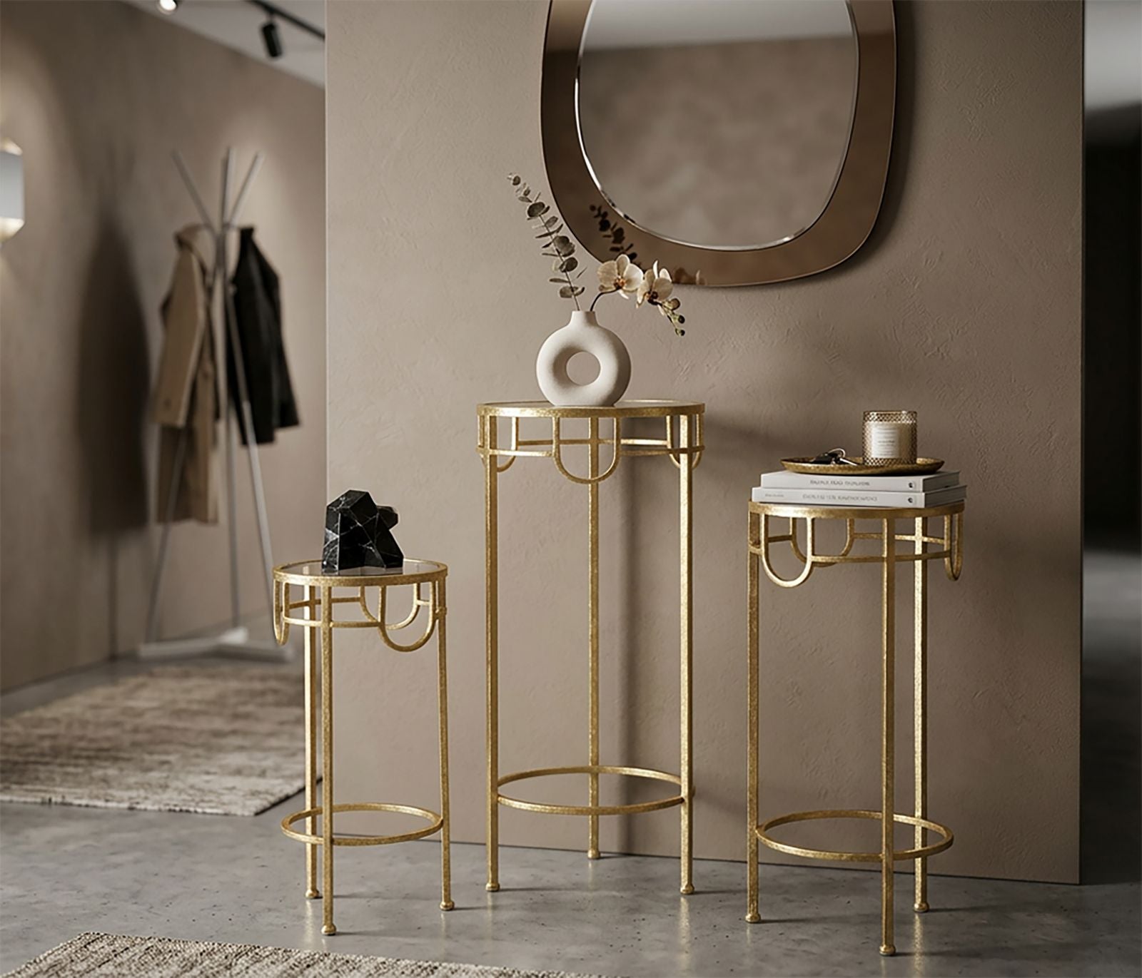 Tv-meubel Tv Holder Gold Set Of 3 Pcs Ø 33×70 cm