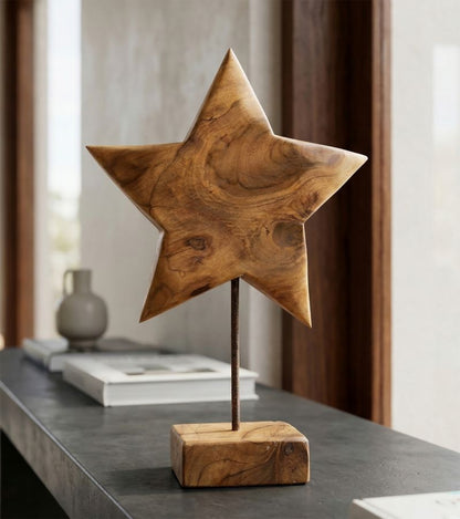 Decoratie Star Sculpture Teak 28×1242 cm