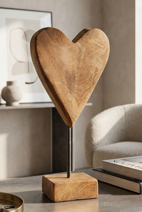 Decoratie Heart Sculpture Teak 15×10×35 cm