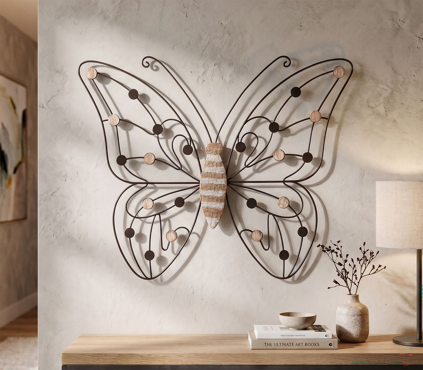 Wanddecoratie Iron/wood Wall Panel Butterfly 39,5×1,5×33,5 cm