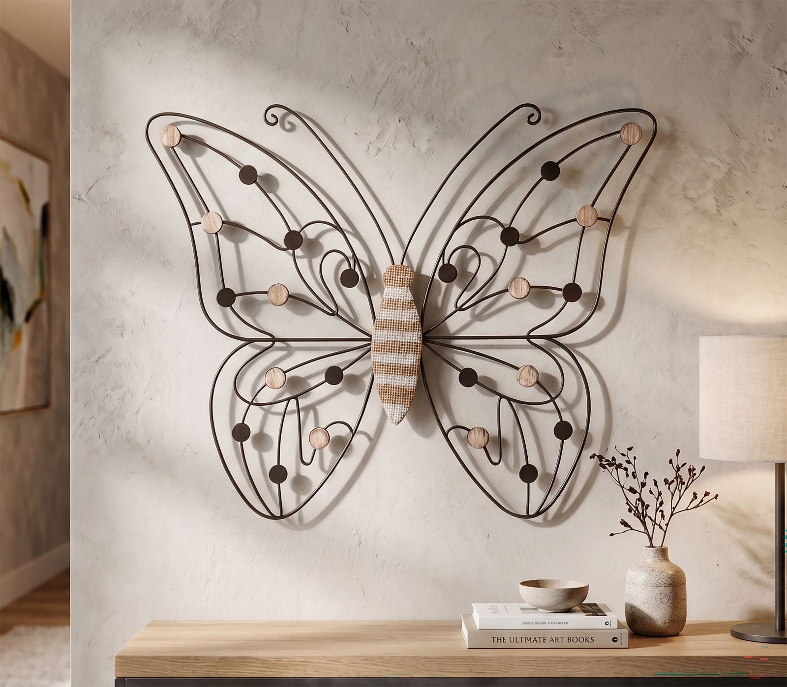 Wanddecoratie Iron/wood Wall Panel Butterfly 39,5×1,5×33,5 cm