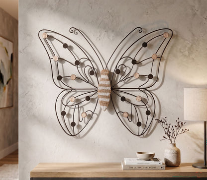 Wanddecoratie Iron/wood Wall Panel Butterfly 39,5×1,5×33,5 cm
