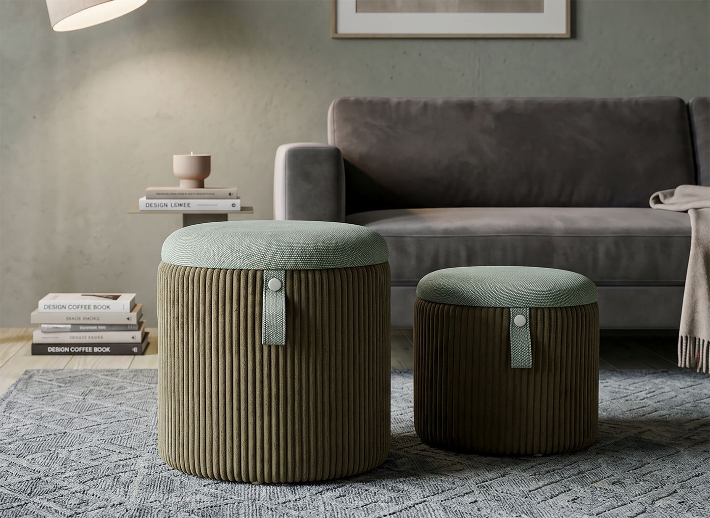 Opbergkruk Puff With Storage Bolzano Green Set 2 Pcs Ø 38×38 cm