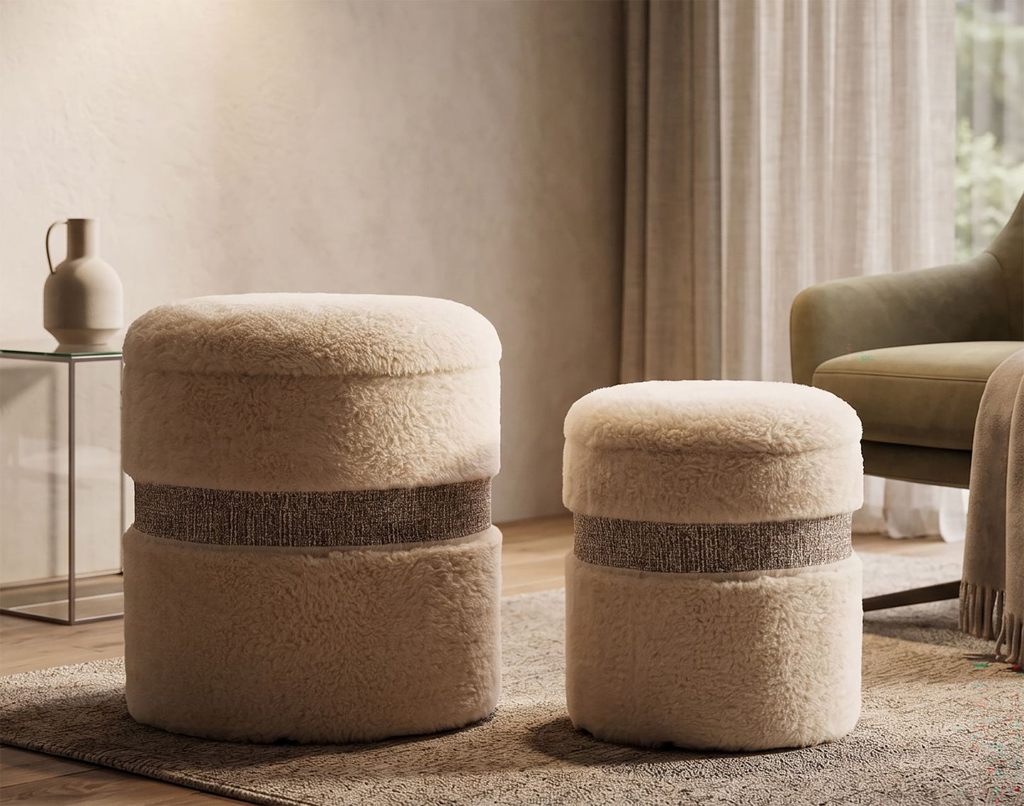 Opbergkruk Puff With Storage Saint-moritz Cream Set 2 Pcs Ø 40×47 cm