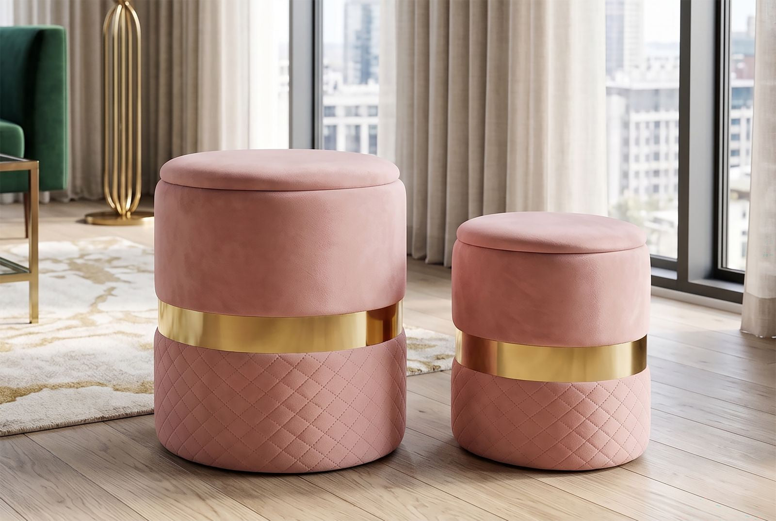 Opbergkruk Puff With Storage Sheffild Pink Set 2 Pcs Ø 37×42 cm