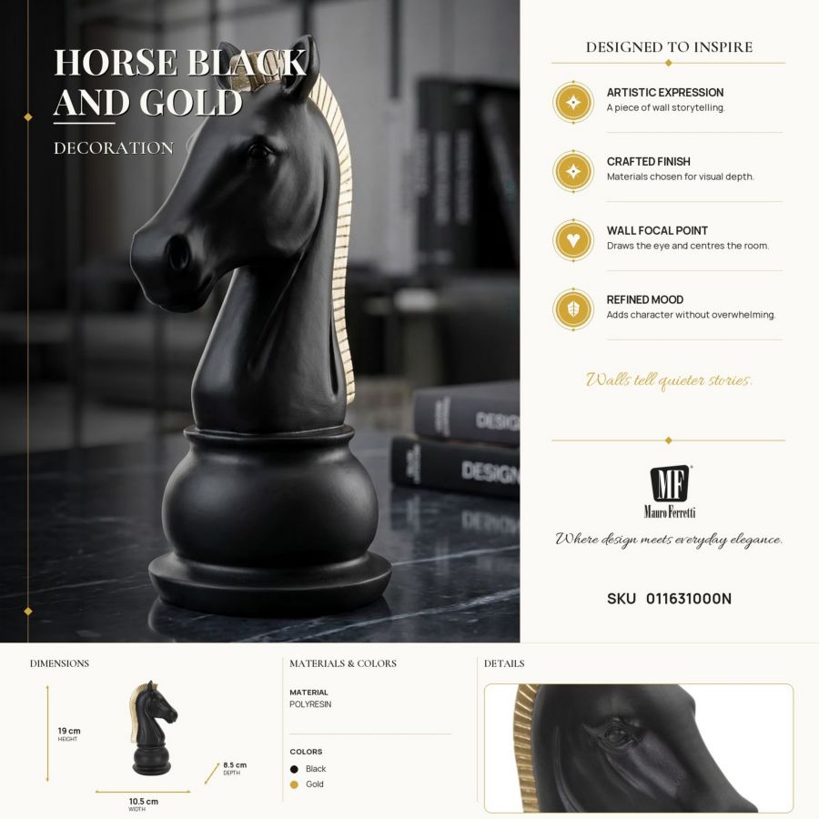 Decoratie Horse Black & Gold 10,5×8,5×19 cm