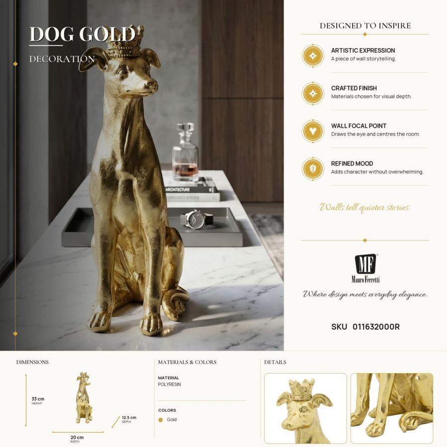 Decoratie Dog Gold 20×12,5×33 cm