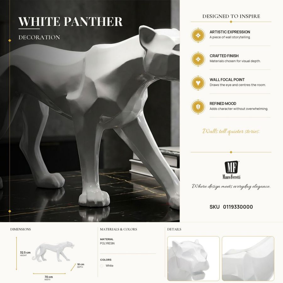 Decoratie White Panther 70×18×32,5 cm