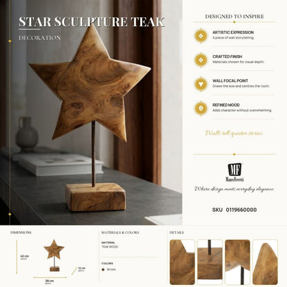 Decoratie Star Sculpture Teak 28×1242 cm