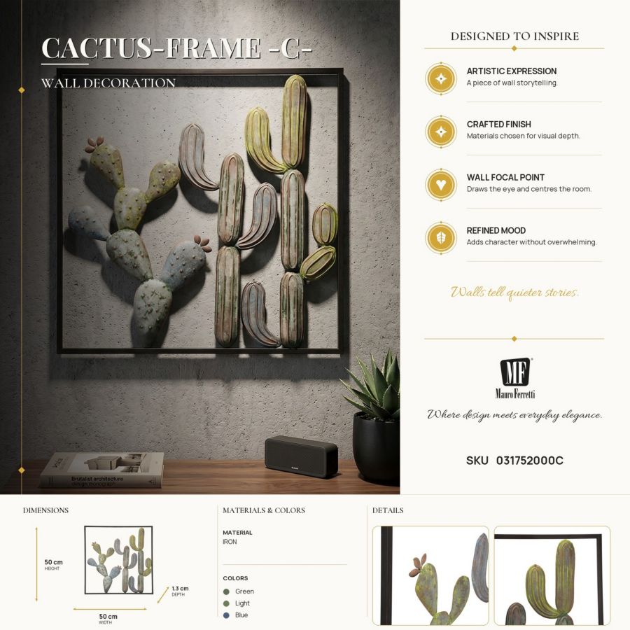 Wanddecoratie Cactus-frame -c- 50×1,3×50 cm