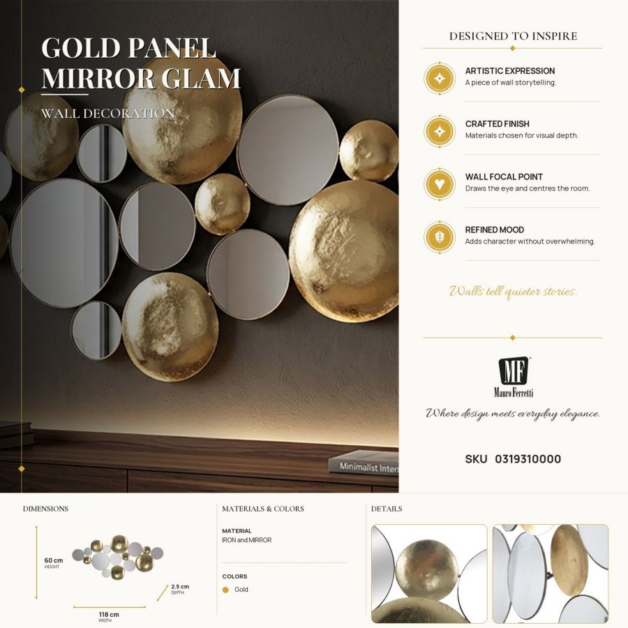 Wanddecoratie Gold Panel Mirror Glam 118×2,5×60 cm